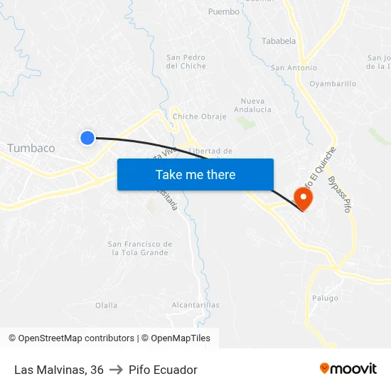 Las Malvinas, 36 to Pifo Ecuador map