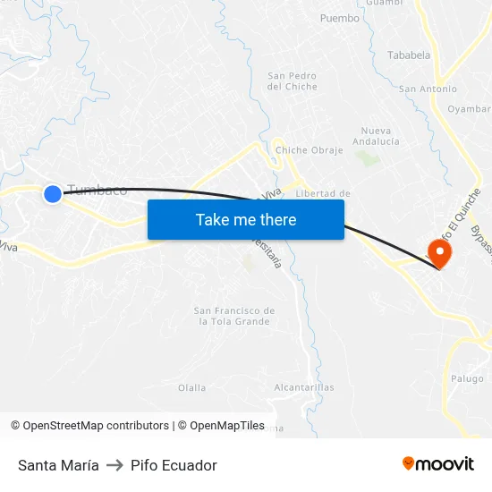 Santa María to Pifo Ecuador map