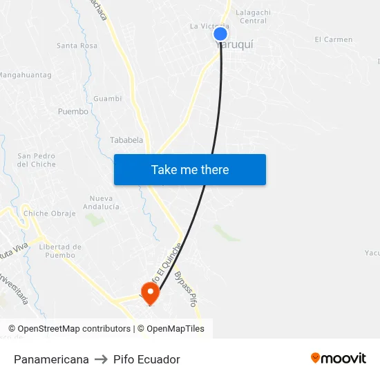 Panamericana to Pifo Ecuador map