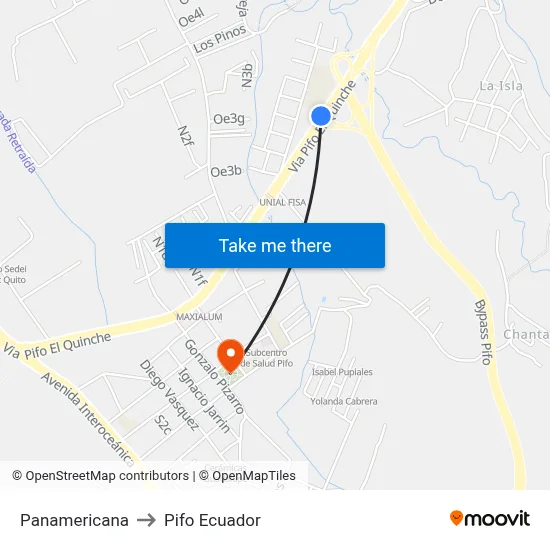 Panamericana to Pifo Ecuador map