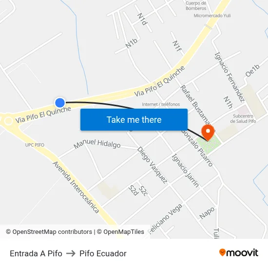 Entrada A Pifo to Pifo Ecuador map