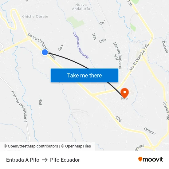 Entrada A Pifo to Pifo Ecuador map
