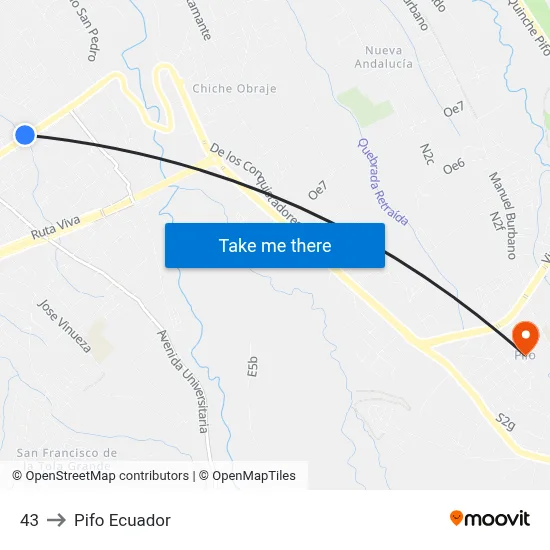 43 to Pifo Ecuador map