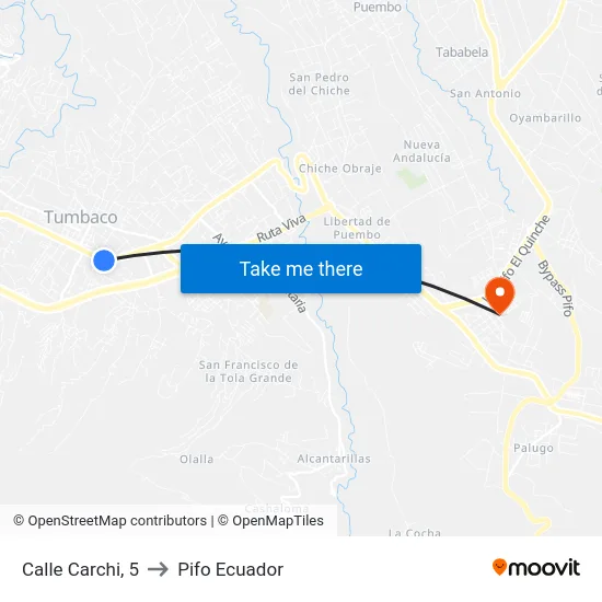Calle Carchi, 5 to Pifo Ecuador map