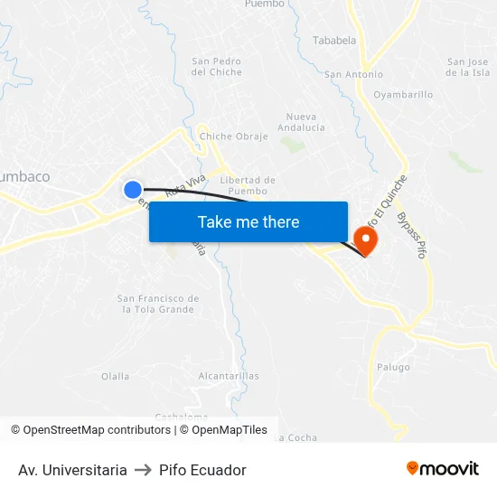 Av. Universitaria to Pifo Ecuador map