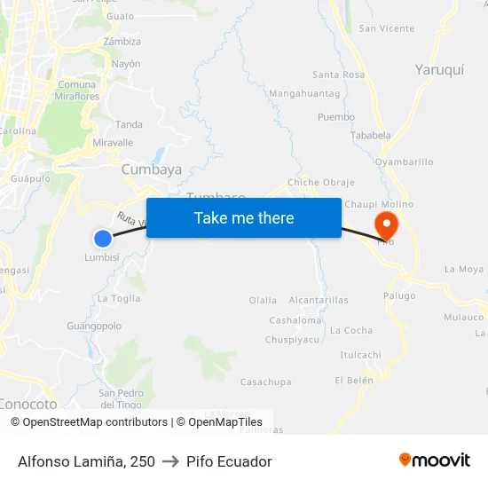 Alfonso Lamiña, 250 to Pifo Ecuador map