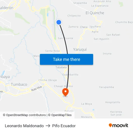 Leonardo Maldonado to Pifo Ecuador map