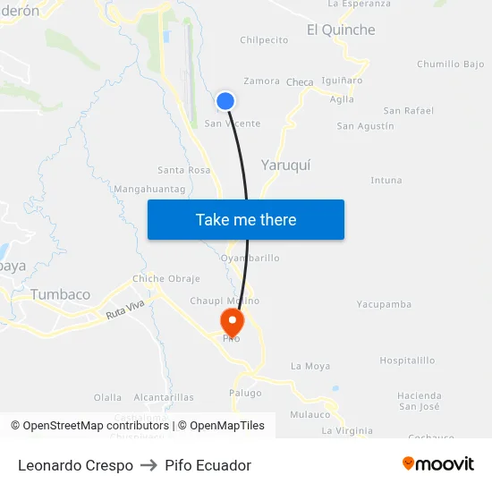 Leonardo Crespo to Pifo Ecuador map