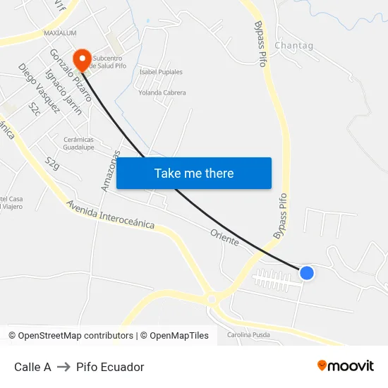 Calle A to Pifo Ecuador map