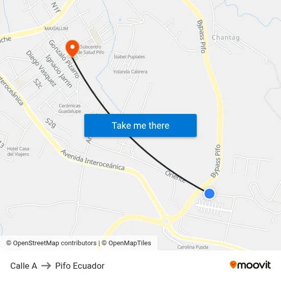 Calle A to Pifo Ecuador map