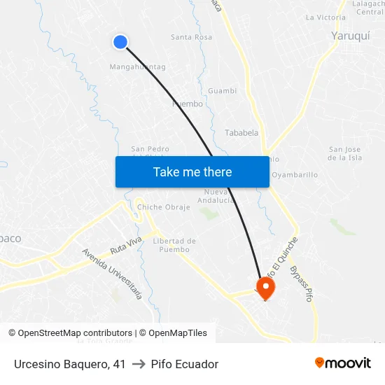 Urcesino Baquero, 41 to Pifo Ecuador map