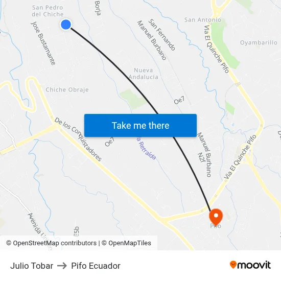 Julio Tobar to Pifo Ecuador map