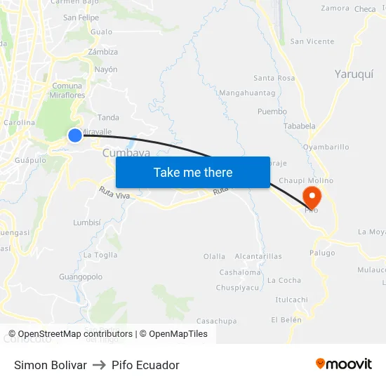 Simon Bolivar to Pifo Ecuador map
