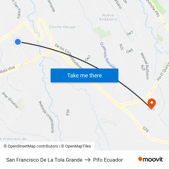 San Francisco De La Tola Grande to Pifo Ecuador map