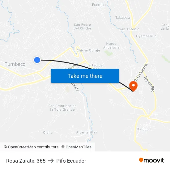 Rosa Zárate, 365 to Pifo Ecuador map