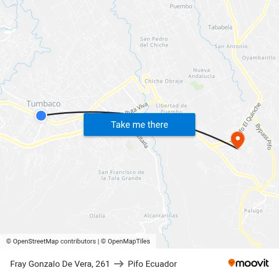 Fray Gonzalo De Vera, 261 to Pifo Ecuador map