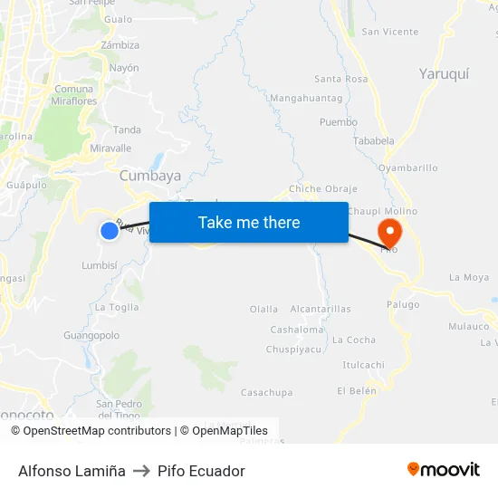 Alfonso Lamiña to Pifo Ecuador map