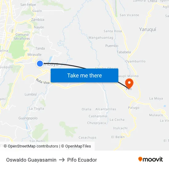 Oswaldo Guayasamin to Pifo Ecuador map