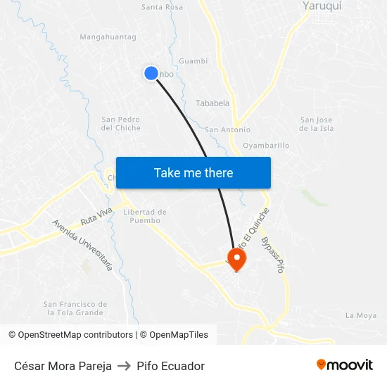 César Mora Pareja to Pifo Ecuador map