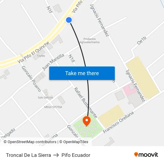 Troncal De La Sierra to Pifo Ecuador map