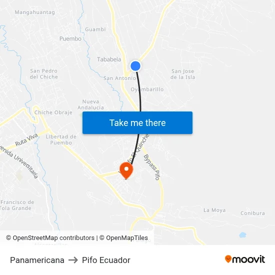 Panamericana to Pifo Ecuador map