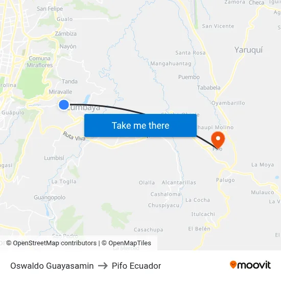 Oswaldo Guayasamin to Pifo Ecuador map
