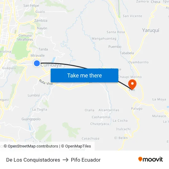 De Los Conquistadores to Pifo Ecuador map