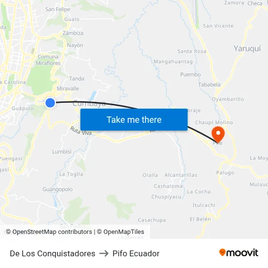 De Los Conquistadores to Pifo Ecuador map