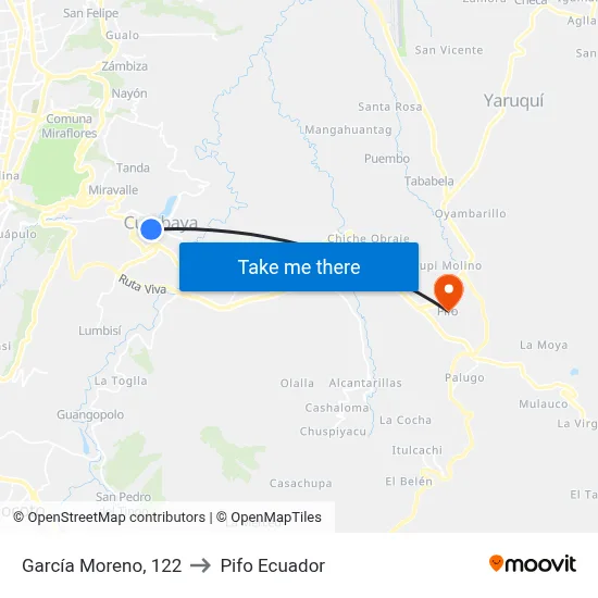 García Moreno, 122 to Pifo Ecuador map