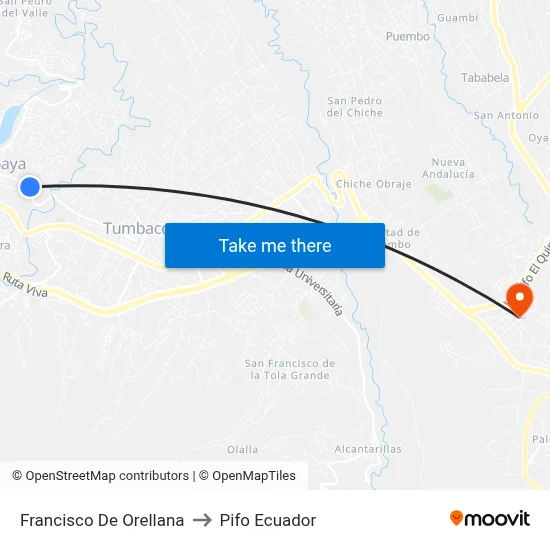 Francisco De Orellana to Pifo Ecuador map