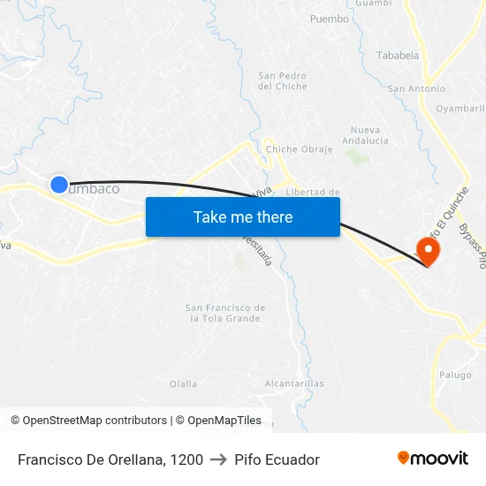 Francisco De Orellana, 1200 to Pifo Ecuador map