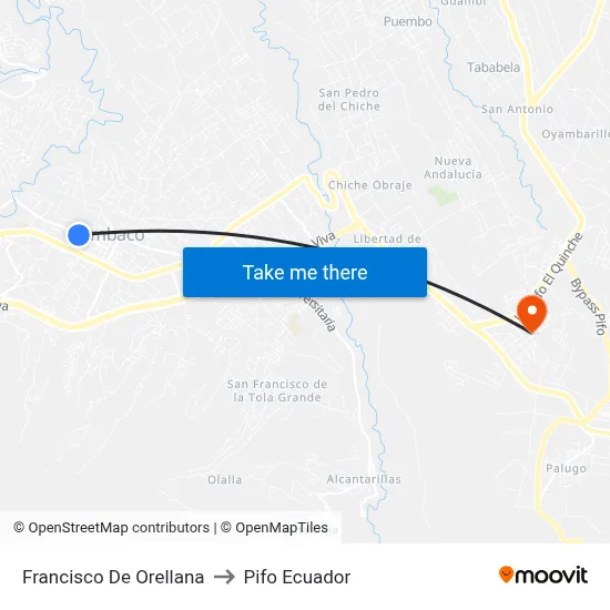 Francisco De Orellana to Pifo Ecuador map