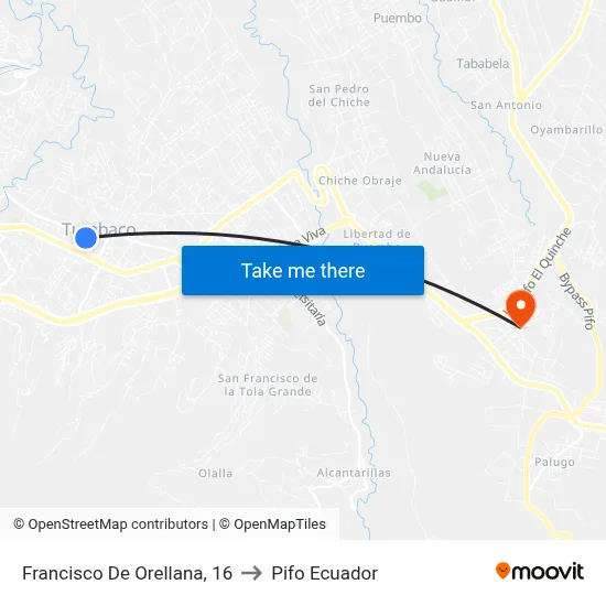 Francisco De Orellana, 16 to Pifo Ecuador map