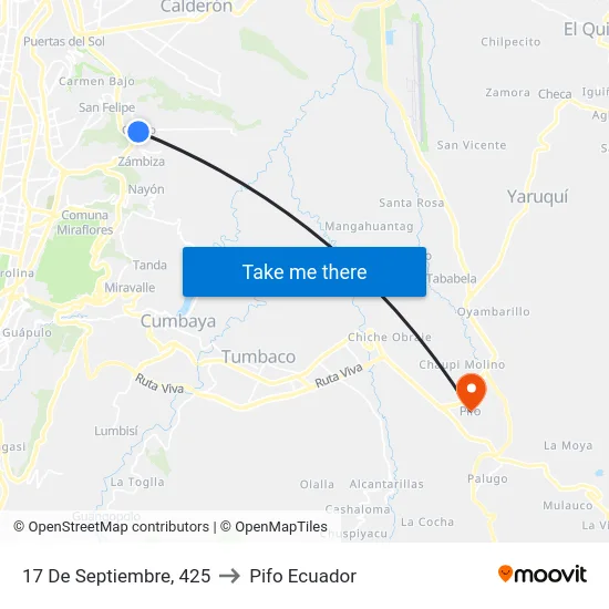 17 De Septiembre, 425 to Pifo Ecuador map