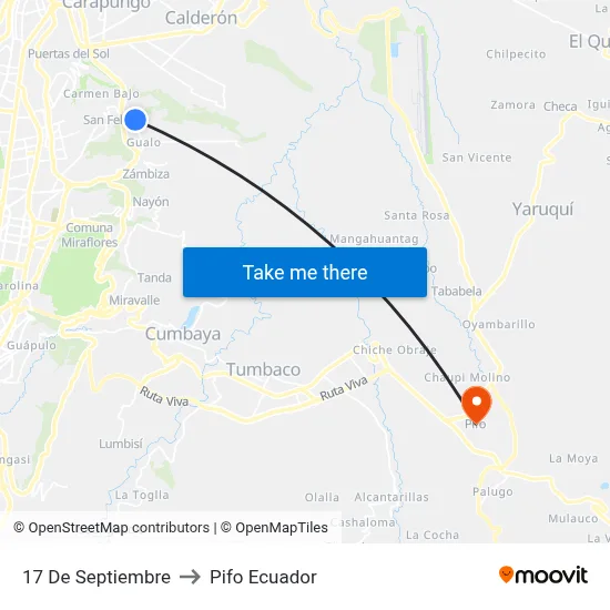 17 De Septiembre to Pifo Ecuador map