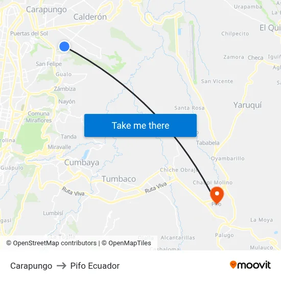 Carapungo to Pifo Ecuador map