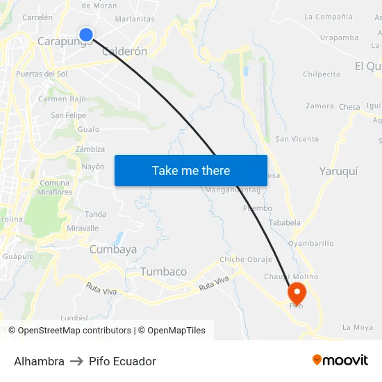 Alhambra to Pifo Ecuador map