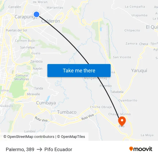 Palermo, 389 to Pifo Ecuador map