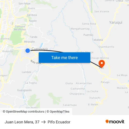 Juan Leon Mera, 37 to Pifo Ecuador map