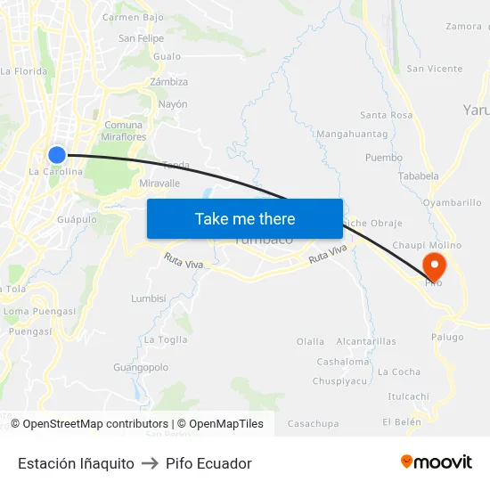 Estación Iñaquito to Pifo Ecuador map