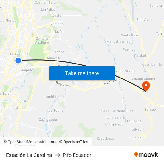 Estación La Carolina to Pifo Ecuador map