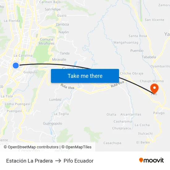 Estación La Pradera to Pifo Ecuador map