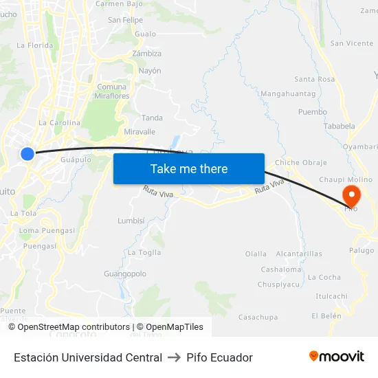 Estación Universidad Central to Pifo Ecuador map