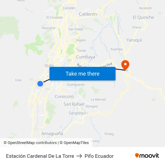 Estación Cardenal De La Torre to Pifo Ecuador map