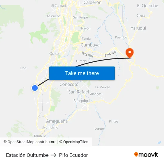 Estación Quitumbe to Pifo Ecuador map