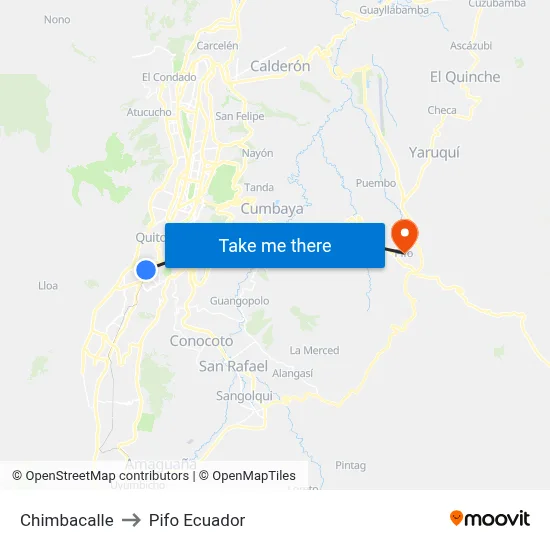 Chimbacalle to Pifo Ecuador map