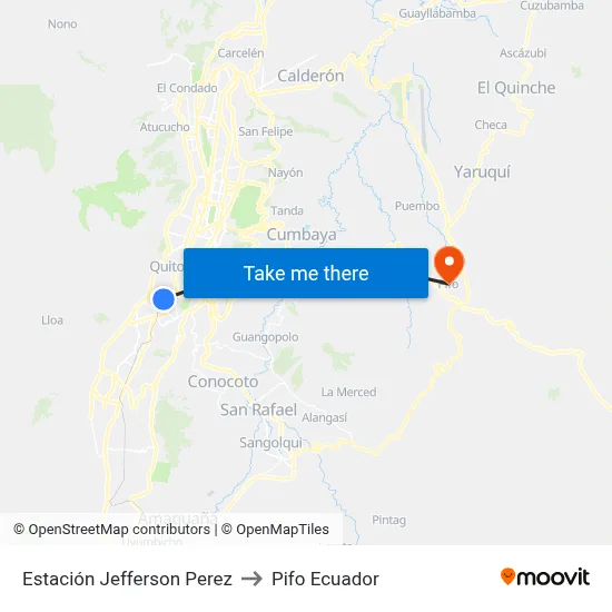 Estación Jefferson Perez to Pifo Ecuador map