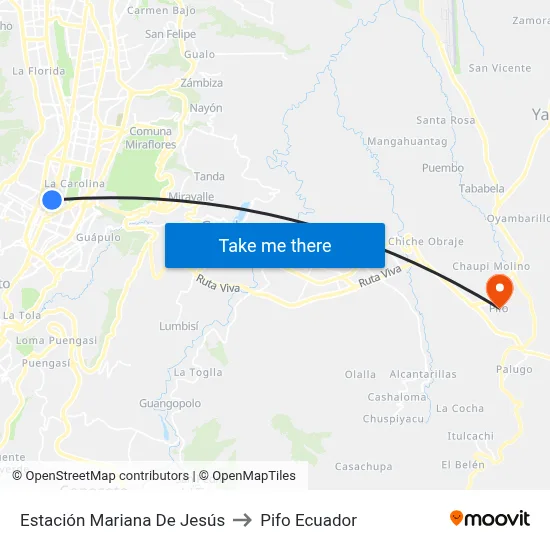 Estación Mariana De Jesús to Pifo Ecuador map