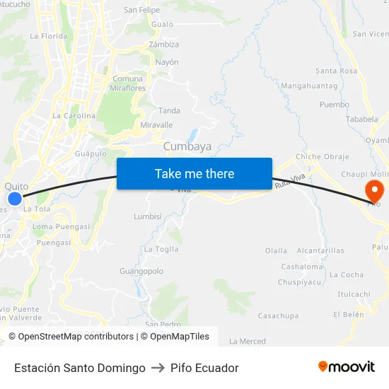 Estación Santo Domingo to Pifo Ecuador map