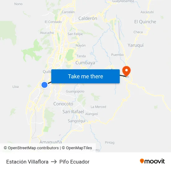 Estación Villaflora to Pifo Ecuador map